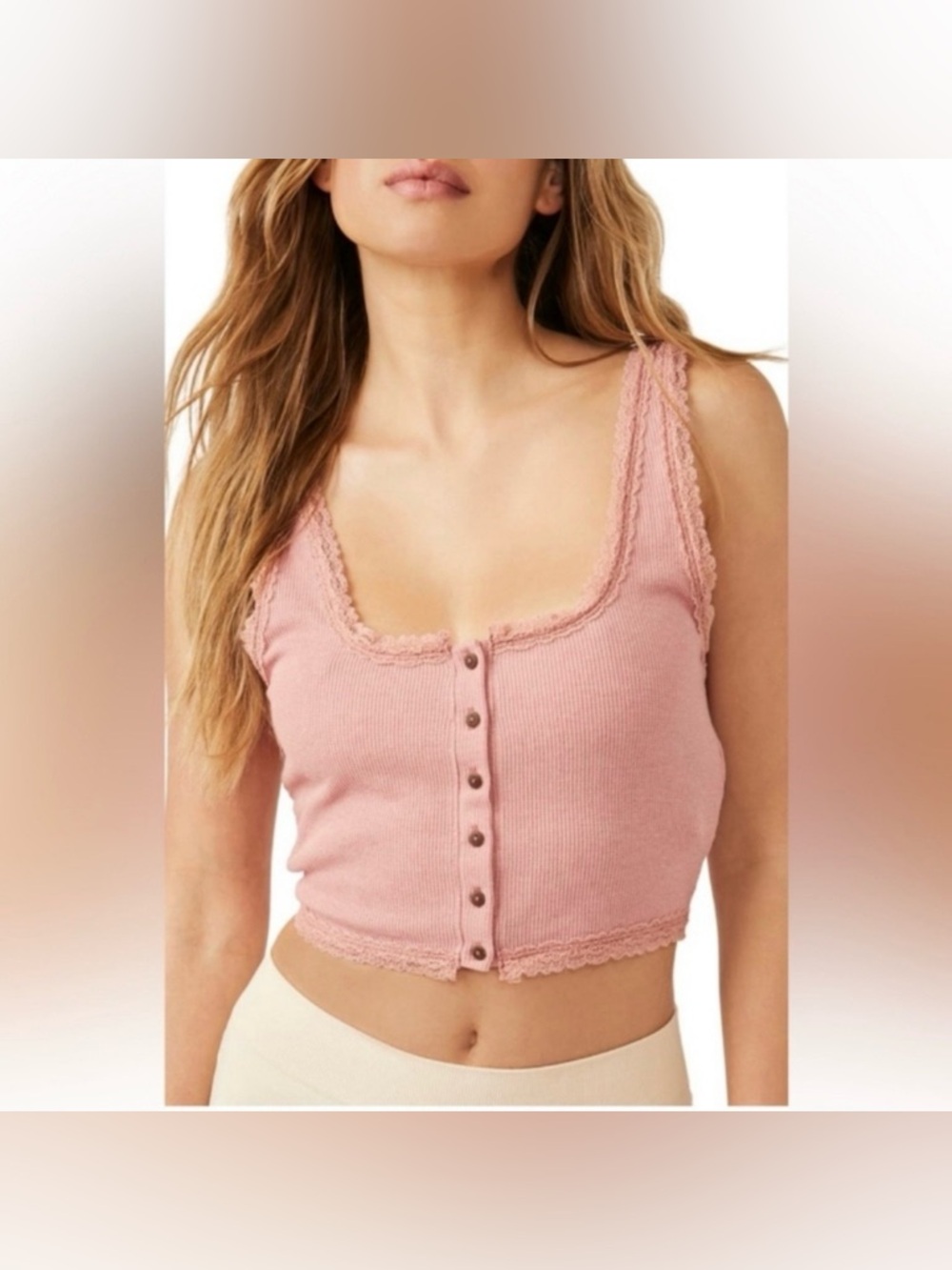 Free People Waffle Knit Lace Trim Tank